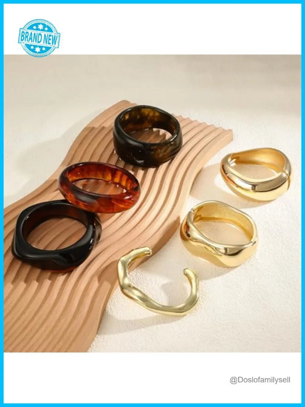 Chunky Bangle Bracelet Set Open Gold Wide Acrylic Resin Cuff Jewelry